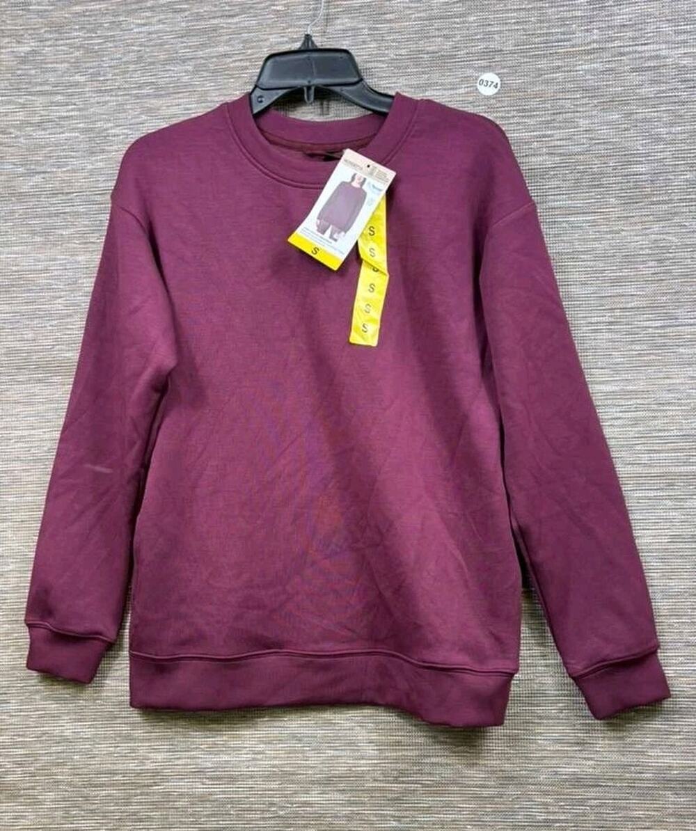 Mondetta Fleece Active Sweatshirt Womens S Dark Red Crewneck with Pockets NEW